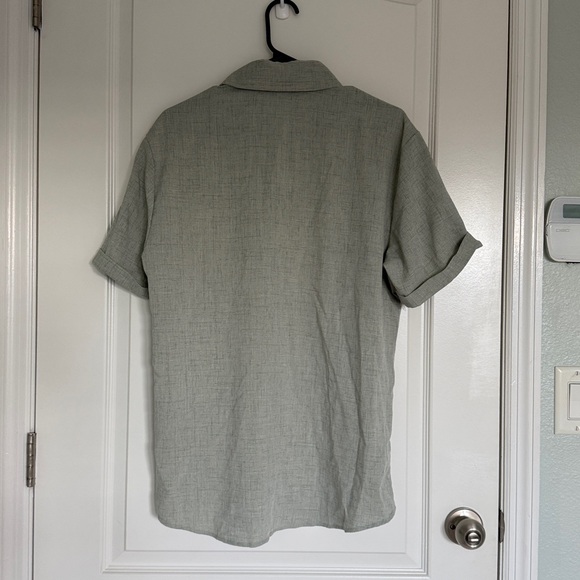 COOFANDY Men's Gray Short Sleeve Linen Blend Shirt Size M Light Green Gray - Picture 3 of 8